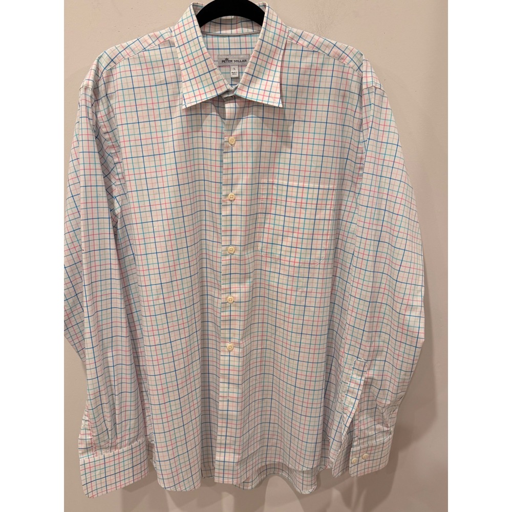 Peter Millar Mens Large Tattersall Check Button Down Shirt Multi-Color